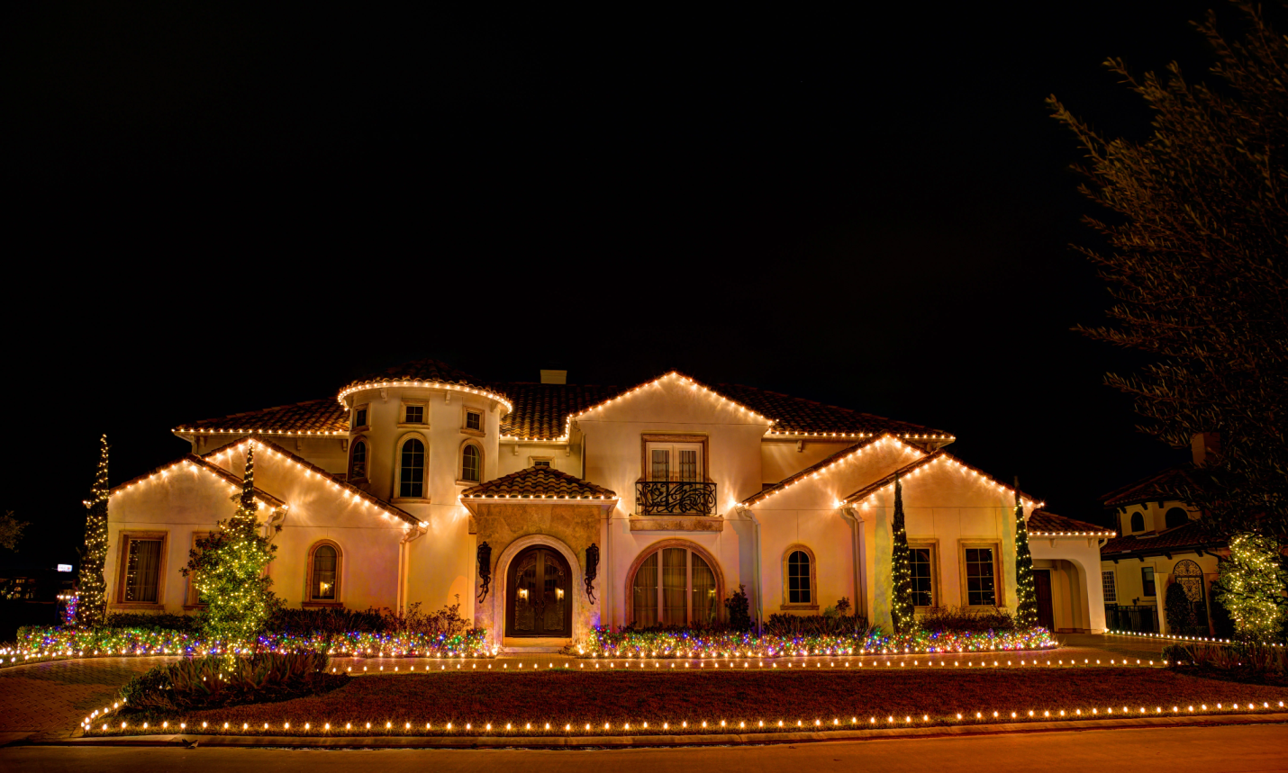 Festive Christmas lights display on a house