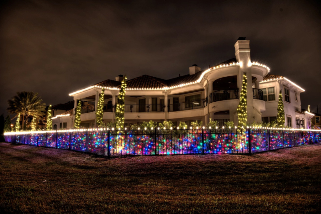 A house with professional holiday lighting
