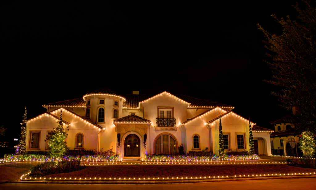 : A house with Christmas lighting