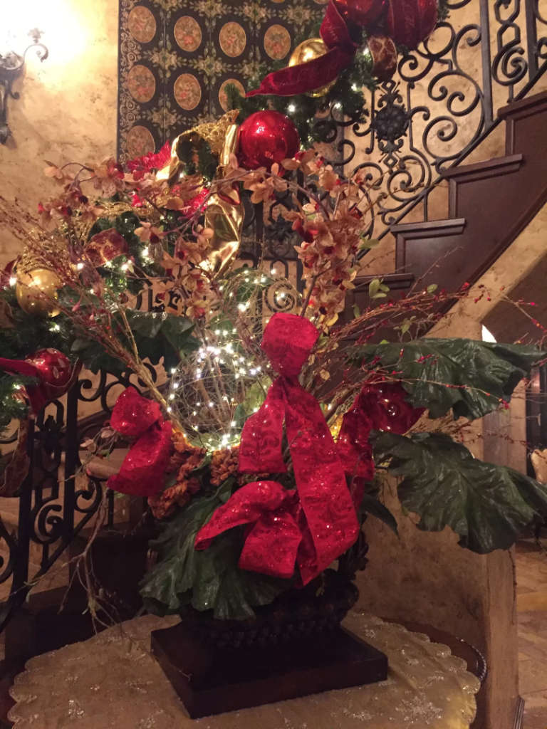 A house interior with professional holiday lighting