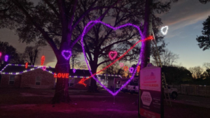 Lights set up in the shape of hearts